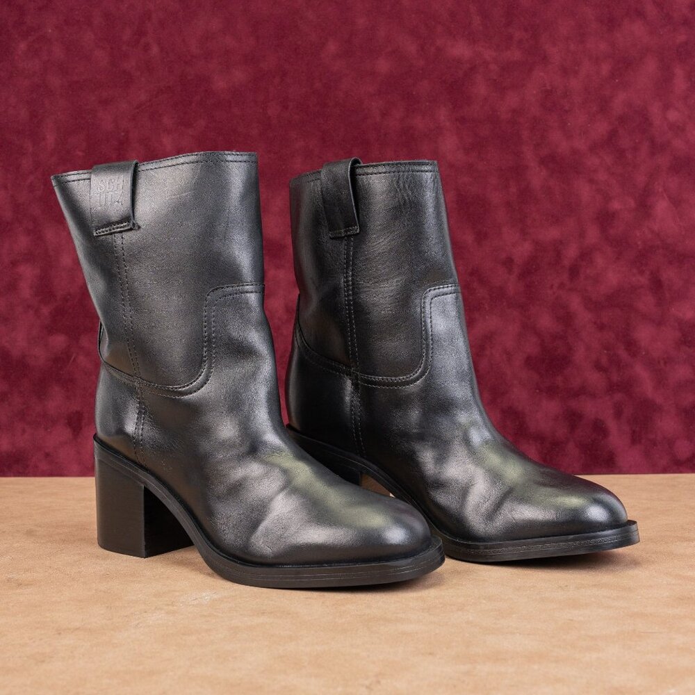 Schutz Women Wyatt Black Leather Western Cowboy Mid Calf Boots sz 9